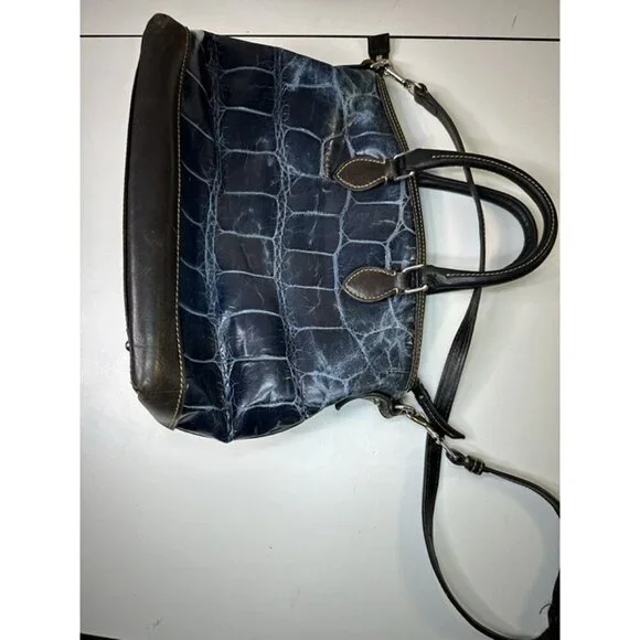 Dooney & Bourke Dillen Crocodile Double Pocket Satchel Navy distressed